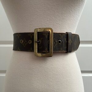 Louis Vuitton Vintage Monogram Belt w/ Brass Tone Buckle and Grommets Pre 1980s